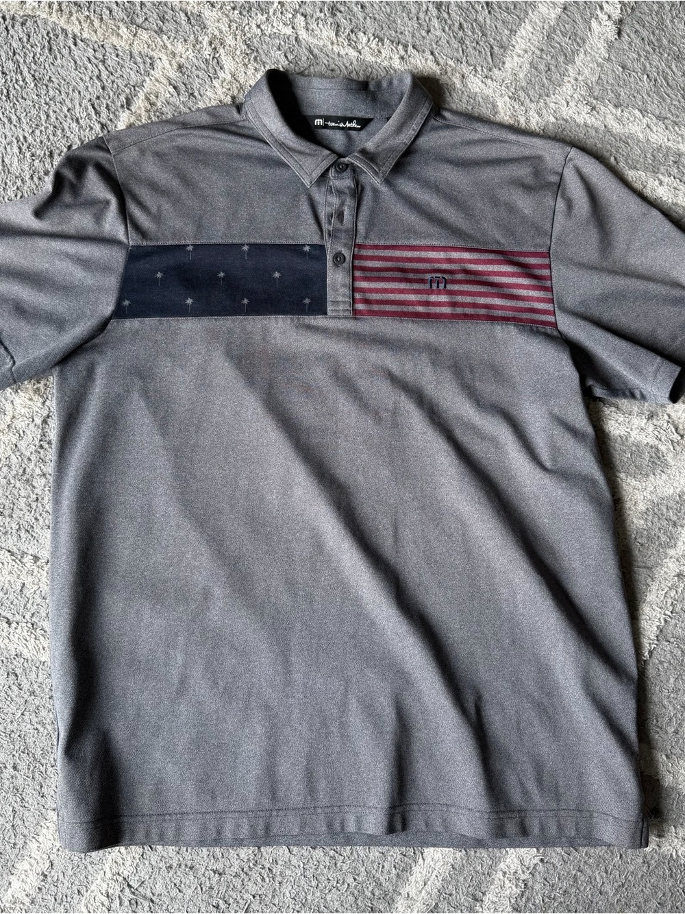 FootJoy Gray Polo with Navy and Burgundy Chest Flag